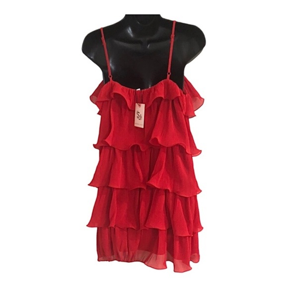 Sincerely Jules red tiered mini pleated spaghetti strap flapper style dress - Picture 7 of 11